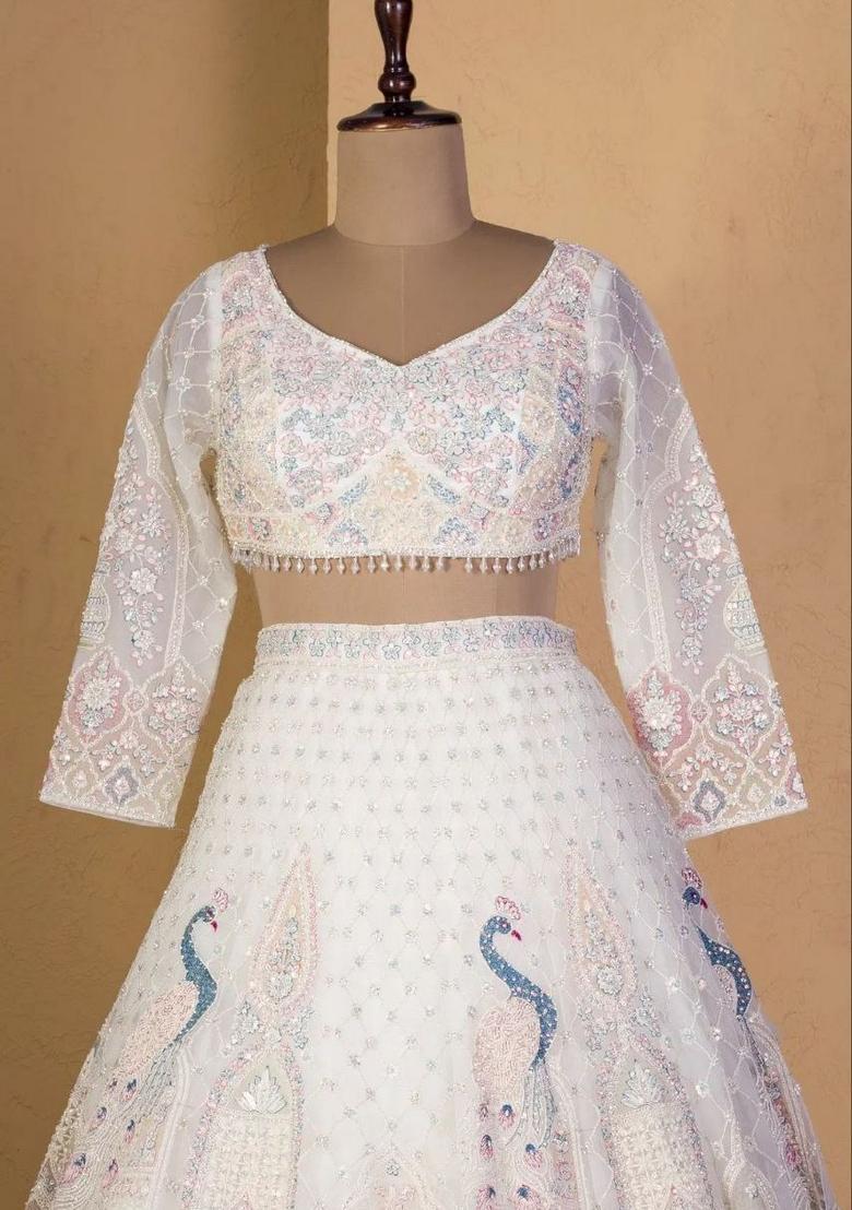 Multicolor Embellished Net Lehenga Set - Indya