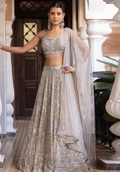 Silver Embroidered Silk Lehenga Set