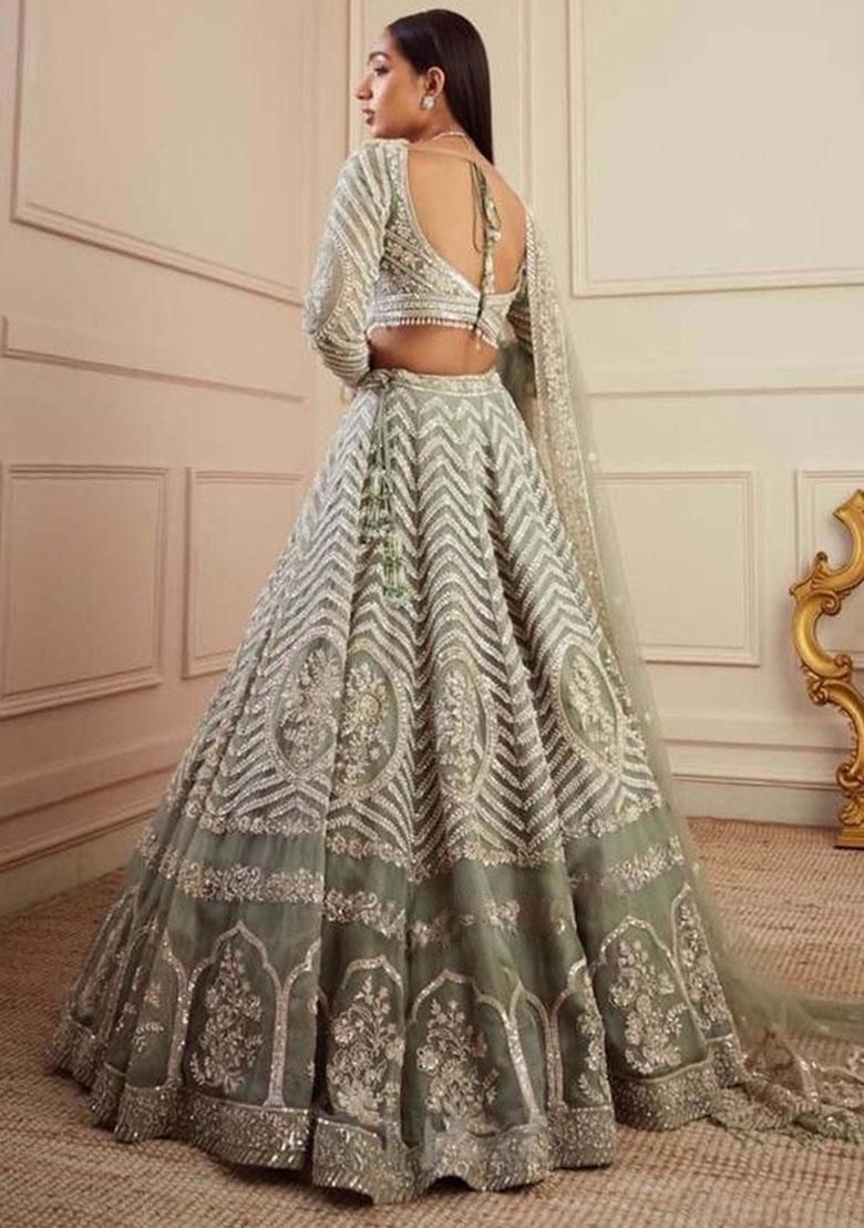 Pista Embroidered Georgette Lehenga Set - Indya