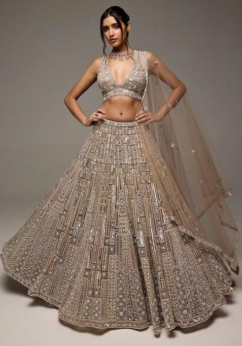 Golden Embroidered Net Lehenga Set