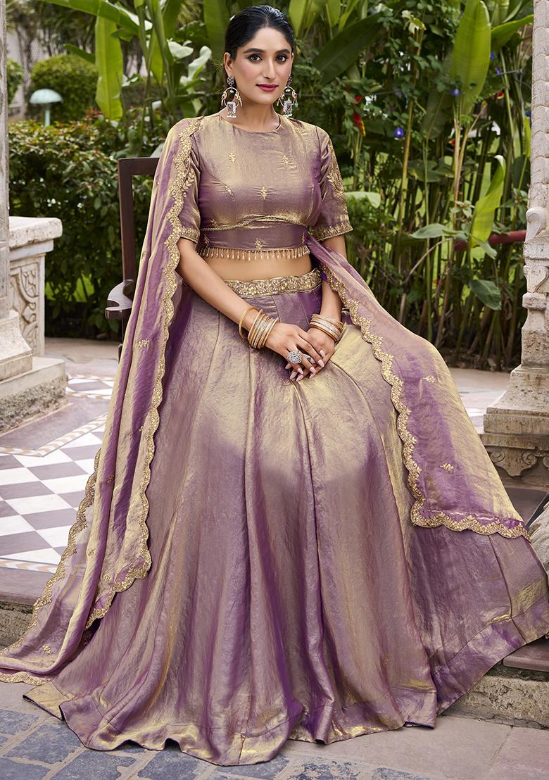 Lavender Embroidered Fendi Lehenga Set - Indya