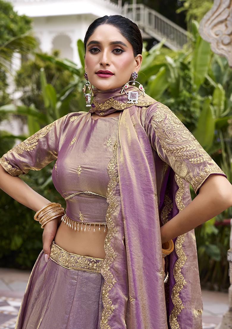 Lavender Embroidered Fendi Lehenga Set - Indya