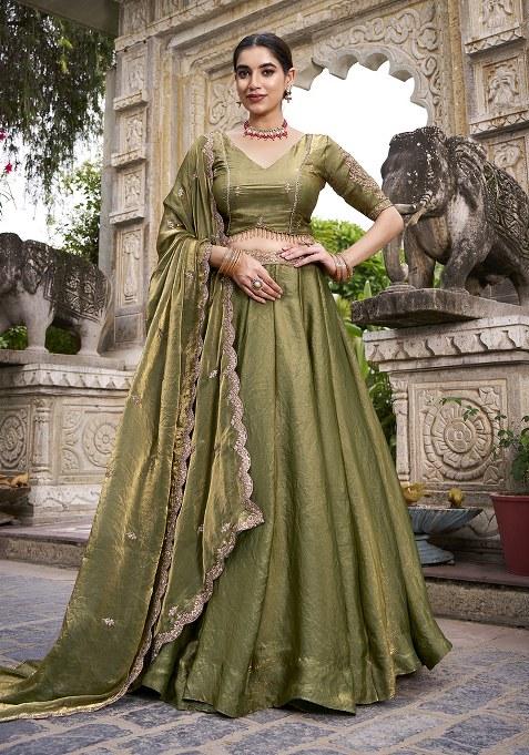 Mehendi Embroidered Fendi Lehenga Set