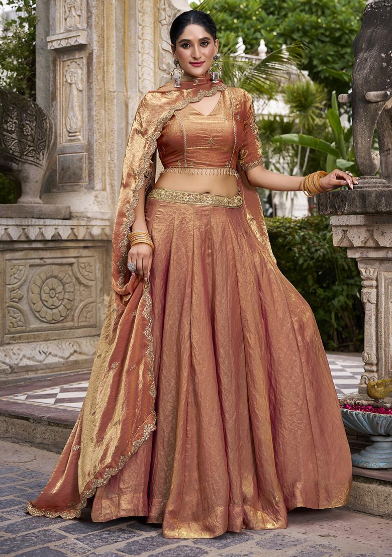 Orange Embroidered Fendi Lehenga Set - Indya