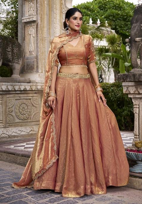 Orange Embroidered Fendi Lehenga Set