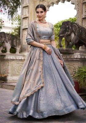 Sky Blue Embroidered Fendi Lehenga Set