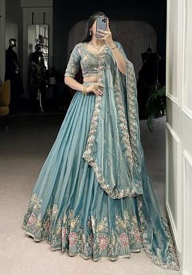 Sky Blue Embroidered Shimmer Lehenga Set