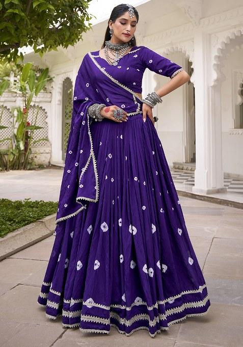 Purple Embroidered Chanderi Lehenga Set