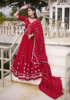 Red Embroidered Chanderi Lehenga Set