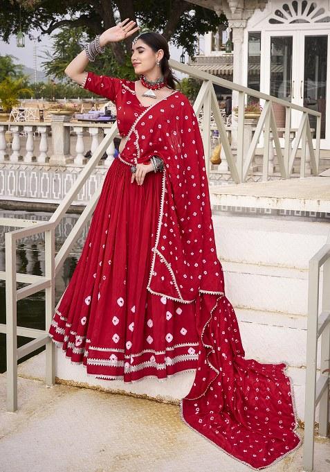 Red Embroidered Chanderi Lehenga Set