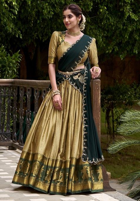 Cream Embroidered Cotton Lehenga Set