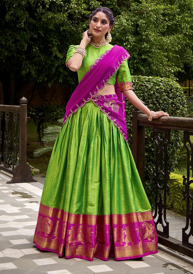 Parrot Embroidered Cotton Lehenga Set - Indya