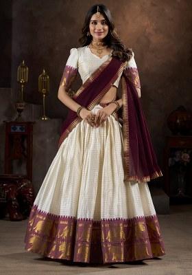 White Embroidered Cotton Lehenga Set