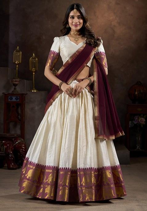 White Embroidered Cotton Lehenga Set