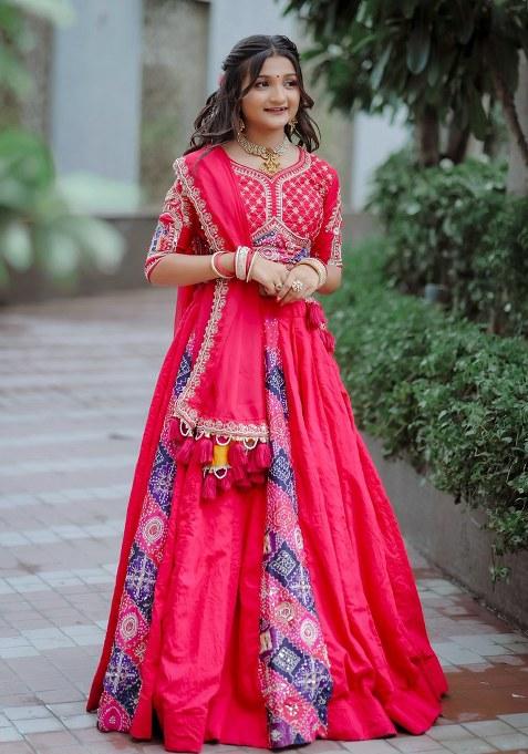 Cherry Red Embroidered Silk Lehenga Set