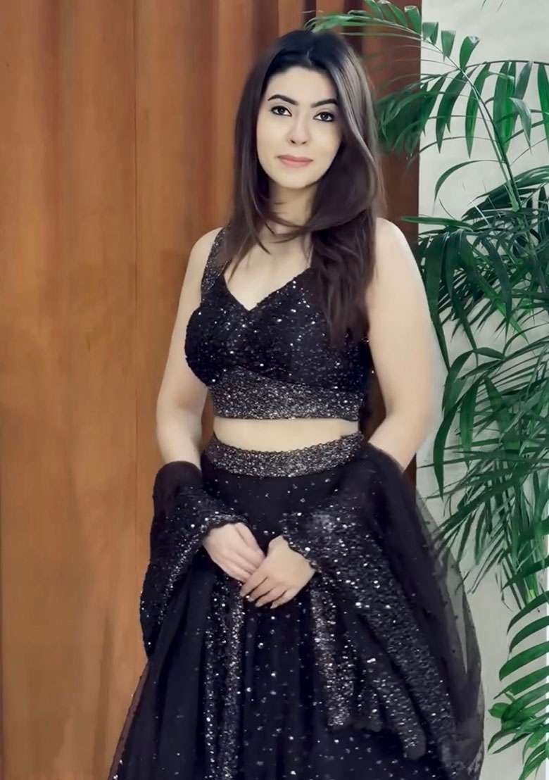 Black Net Lehenga Set with Embroidered for Diwali | Wedding & Festive Wear - Indya