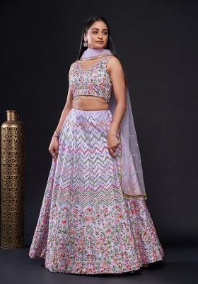 Lavender Embroidered Silk Lehenga Set
