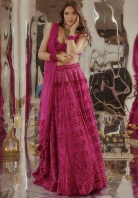 Pink Embroidered Silk Lehenga Set
