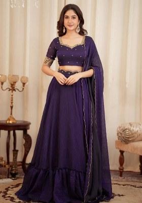 Purple Embroidered Silk Lehenga Set