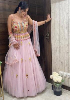 Baby Pink Embroidered Net Lehenga Set