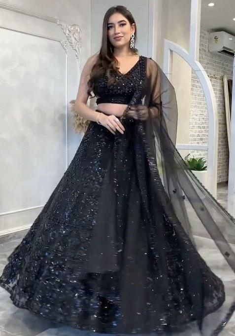 Black Embroidered Net Lehenga Set