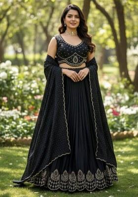 Black Embroidered Velvet Lehenga Set
