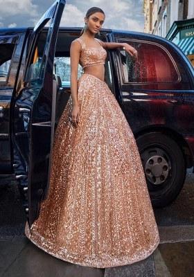 Golden Embroidered Net Lehenga Set