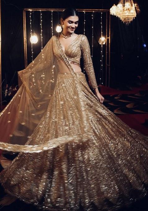 Golden Embroidered Silk Lehenga Set