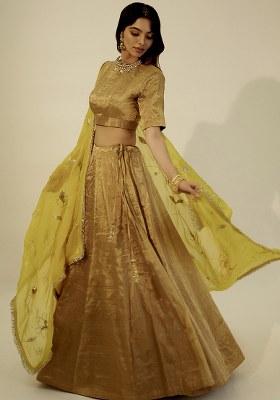 Yellow Embroidered Silk Lehenga Set