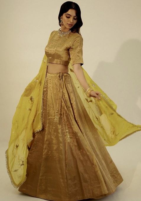 Yellow Embroidered Silk Lehenga Set