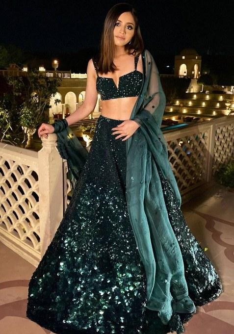 Green Embroidered Georgette Lehenga Set