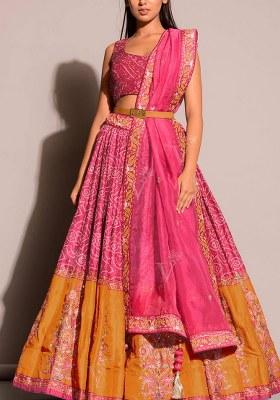 Pink Embroidered Silk Lehenga Set