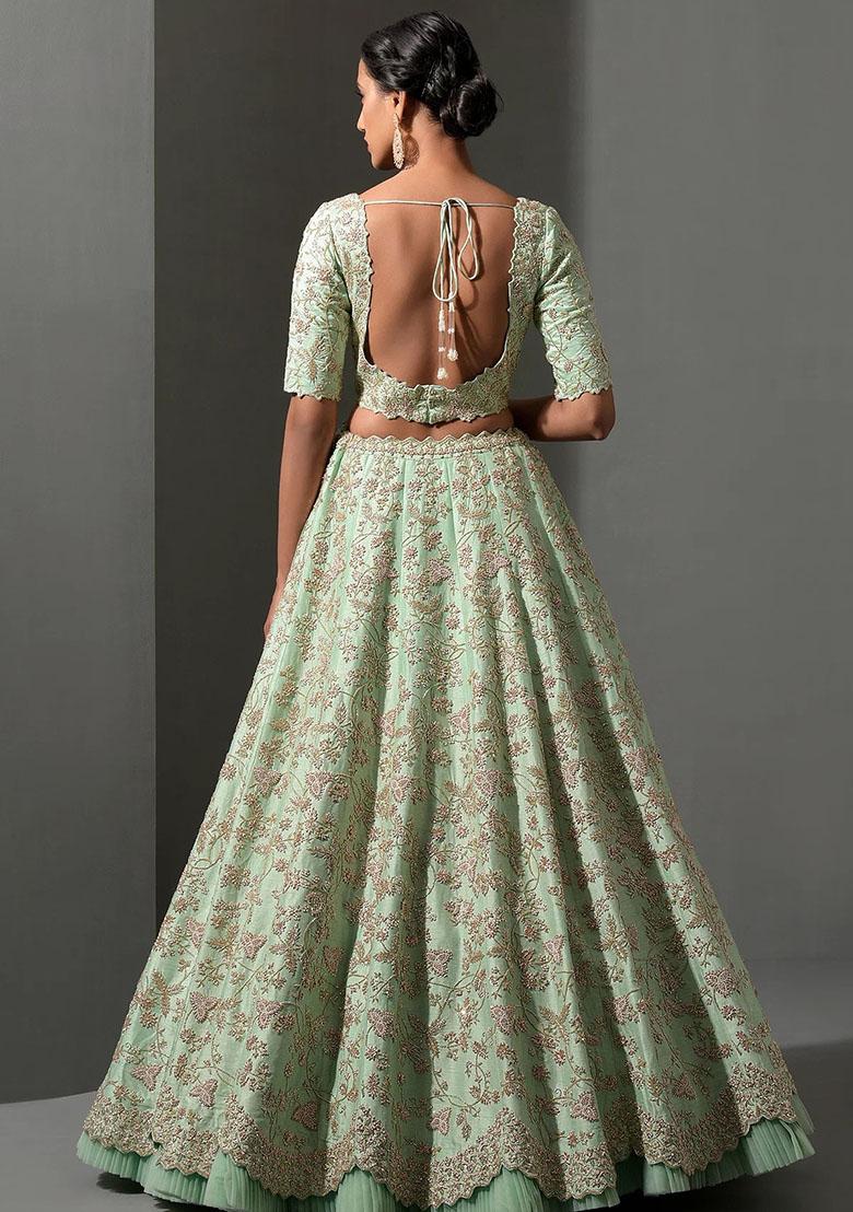 Pista Embroidered Silk Lehenga Set - Indya