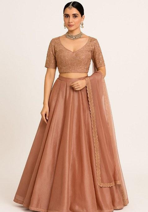 Golden Embroidered Silk Lehenga Set
