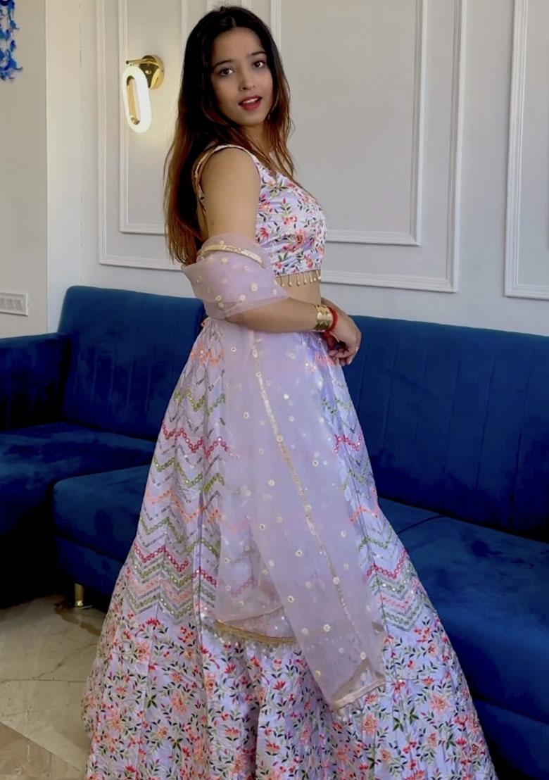 White Embroidered Silk Lehenga Set - Indya