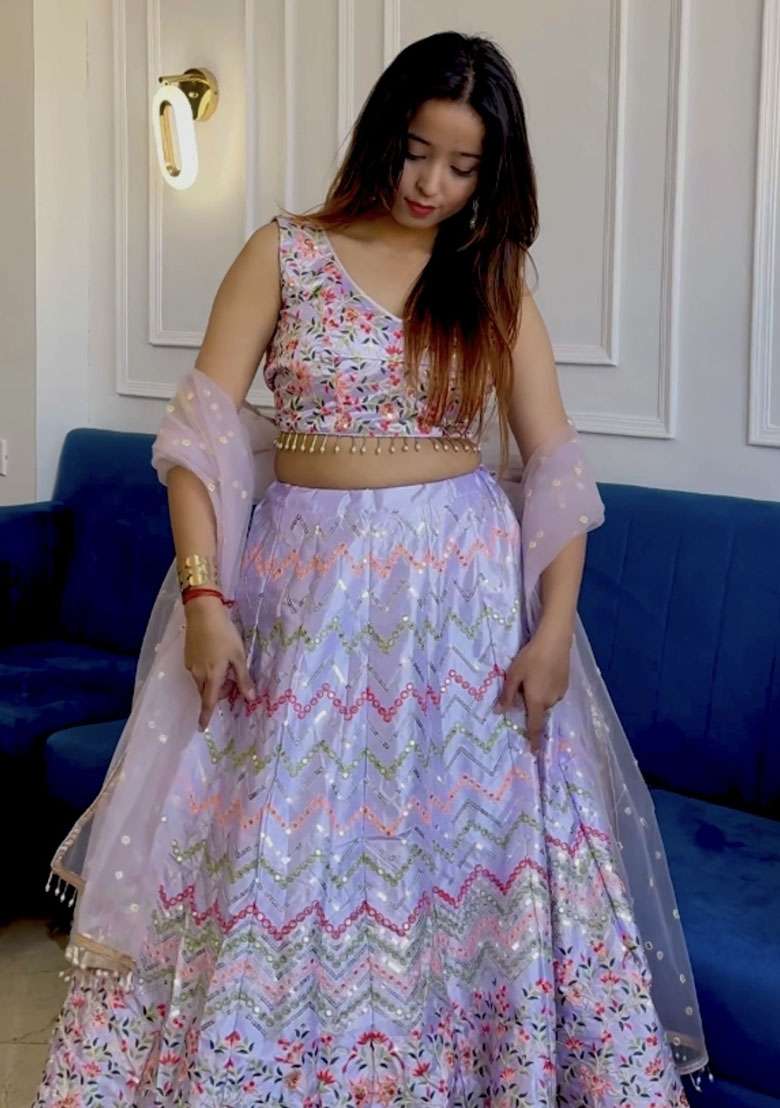 White Embroidered Silk Blend Lehenga Set for Diwali and Festive Wear - Indya