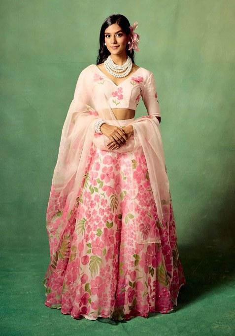 Baby Pink Embroidered Silk Lehenga Set
