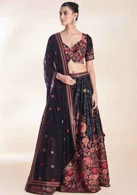 Black Embroidered Georgette Lehenga Set