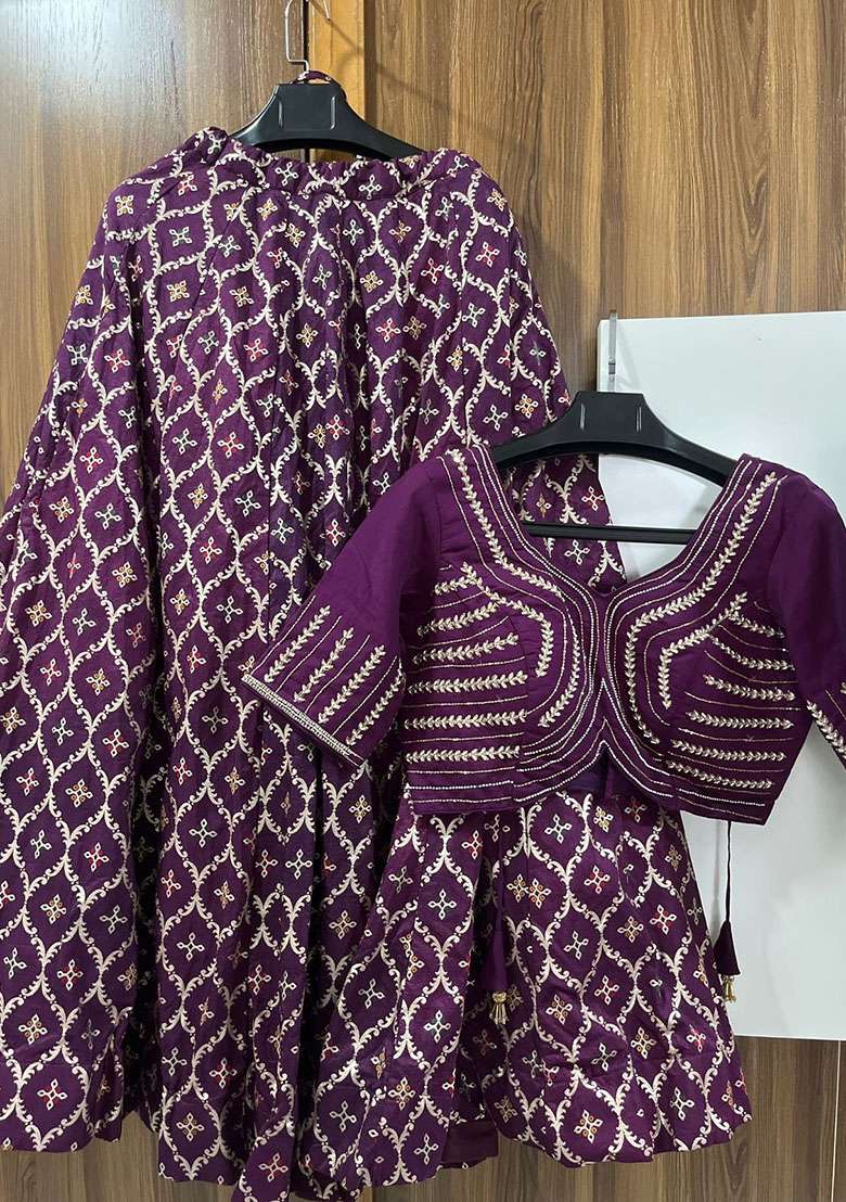Wine Embroidered Silk Blend Lehenga Set - Indya