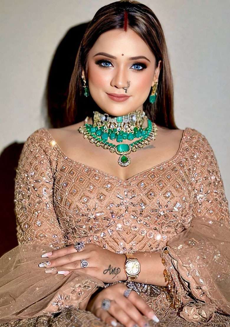 Golden Embroidered Net Lehenga Set - Indya
