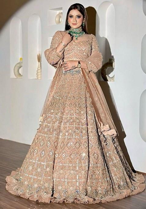 Golden Embroidered Net Lehenga Set