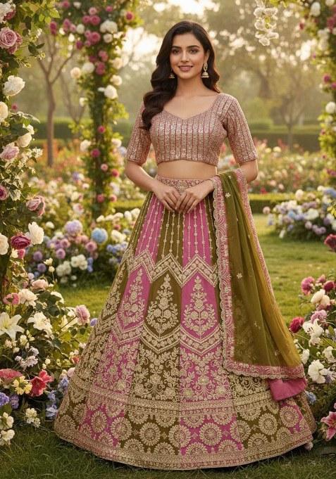 Mehendi Embroidered Georgette Lehenga Set