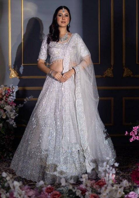Silver Embroidered Georgette Lehenga Set