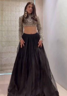 Black Embroidered Organza Lehenga Set