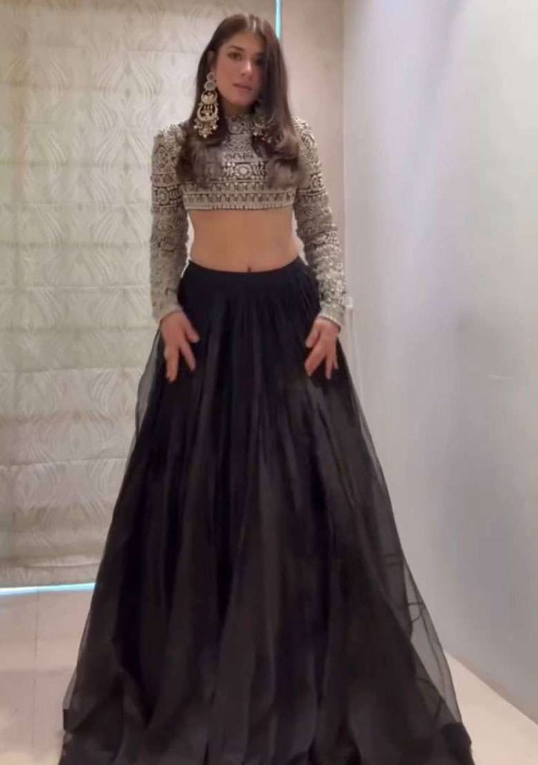 Black Embroidered Organza Lehenga Set - Indya