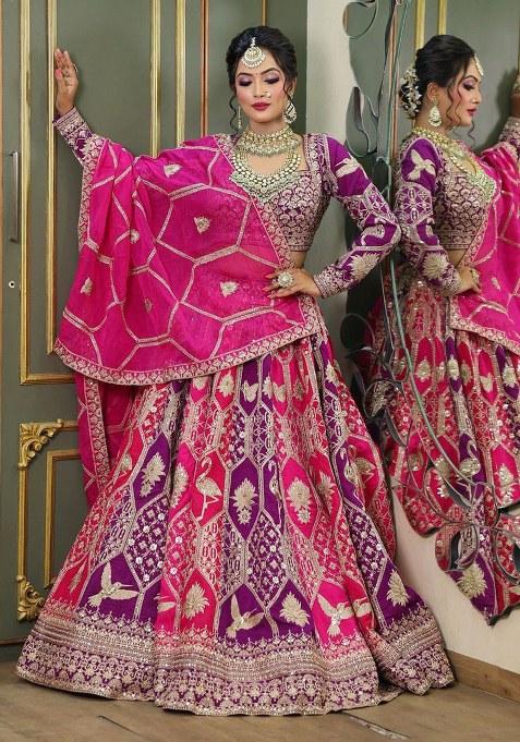 Purple Embroidered Georgette Lehenga Set