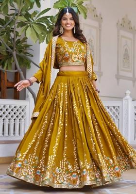 Yellow Embroidered Silk Lehenga Set