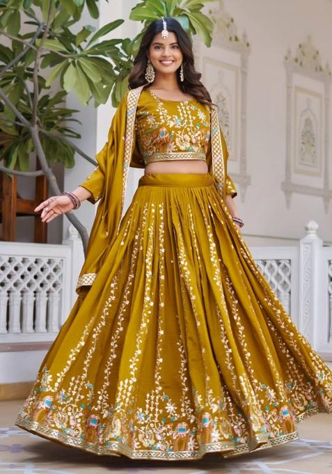 Yellow Embroidered Silk Lehenga Set