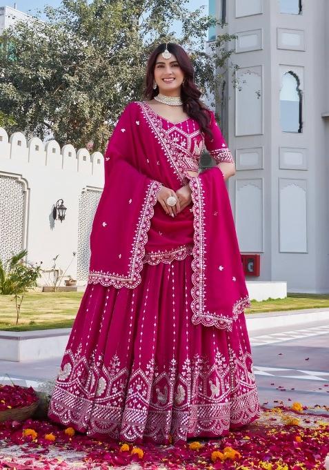 Rani Pink Embroidered Silk Lehenga Set