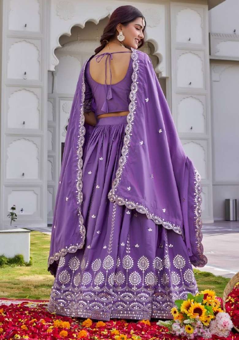 Purple Crepe Lehenga Set with Embroidered for Diwali | Wedding & Festive Wear - Indya